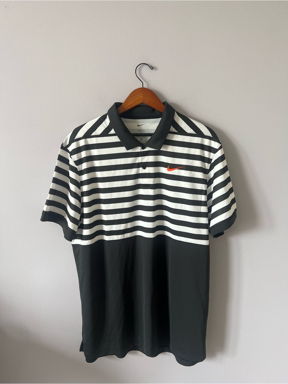 Nike Men's Black & White Striped Drifit Polo